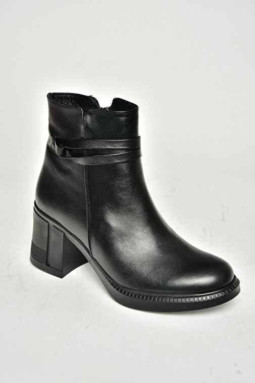 T654035203 Siyah Hakiki Deri Kalın Topuklu Kadın Bot - Görsel 8
