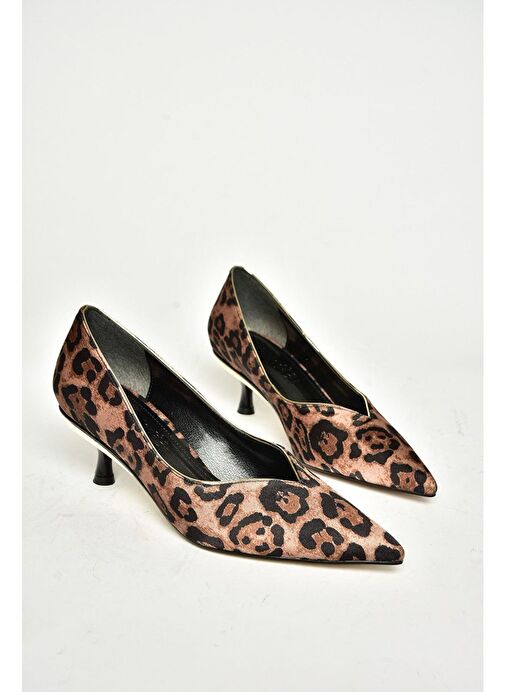 T820055204 Taba Kumaş Alçak İnce Topuklu Kadın Ayakkabı - Görsel 8