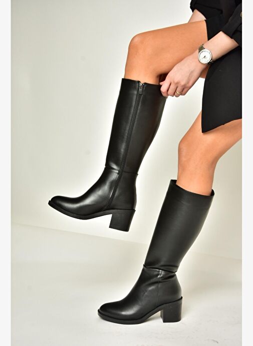 T820076009 Siyah Kalın Topuklu Kadın Çizme - Görsel 8
