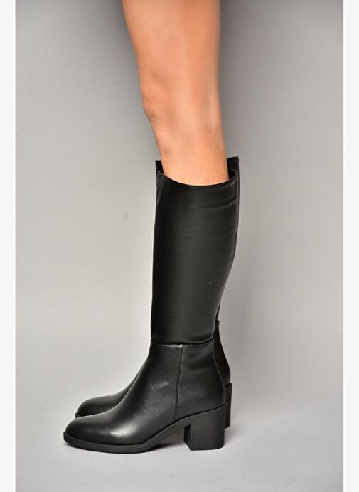 T820076009 Siyah Kalın Topuklu Kadın Çizme - Görsel 2