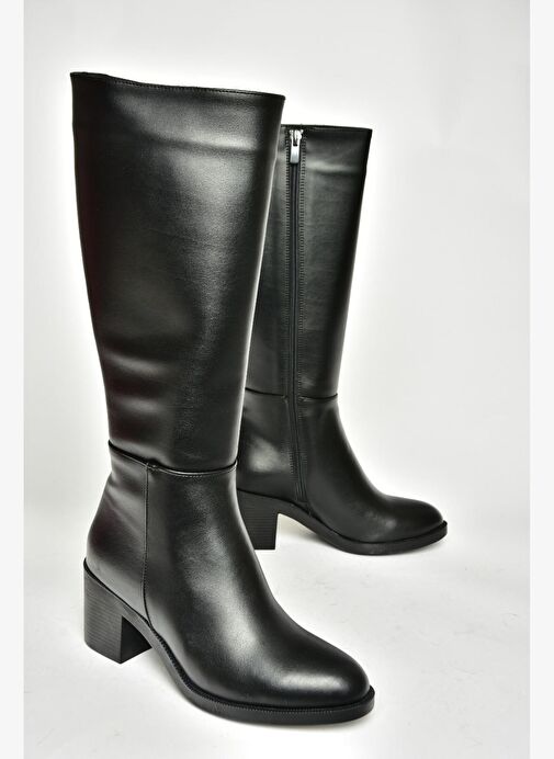 T820076009 Siyah Kalın Topuklu Kadın Çizme - Görsel 11