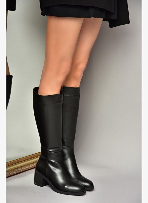 T820076009 Siyah Kalın Topuklu Kadın Çizme - Görsel 6
