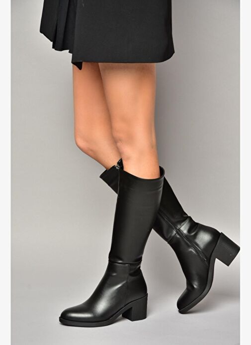 T820076009 Siyah Kalın Topuklu Kadın Çizme - Görsel 5
