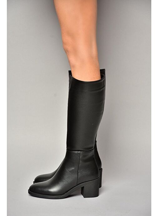 T820076009 Siyah Kalın Topuklu Kadın Çizme - Görsel 3