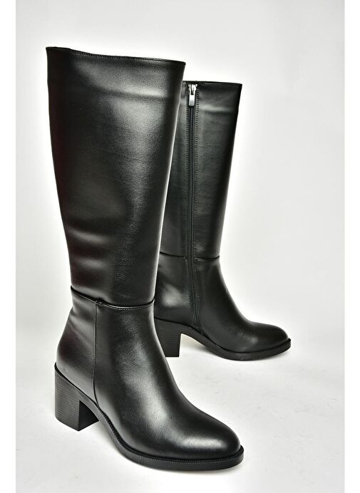 T820076009 Siyah Kalın Topuklu Kadın Çizme - Görsel 10