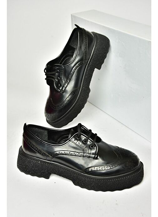 T996199008 Siyah Rugan Kalın Tabanlı Kadın Ayakkabı - Görsel 6