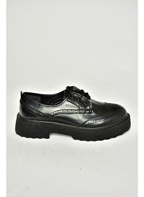 T996199008 Siyah Rugan Kalın Tabanlı Kadın Ayakkabı - Görsel 7