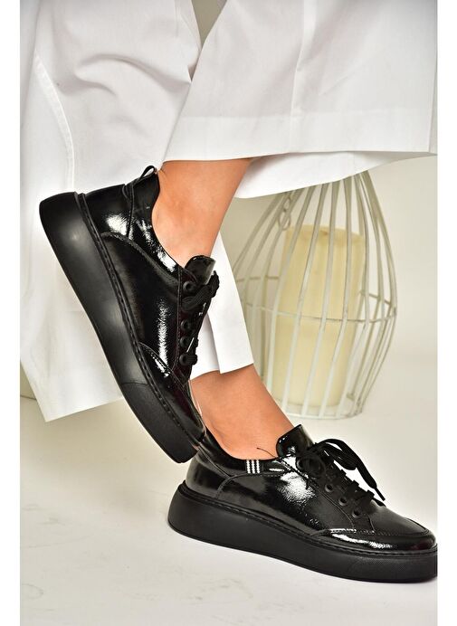 S274048408 Siyah Rugan Kadın Spor Ayakkabı Sneakers - Görsel 2