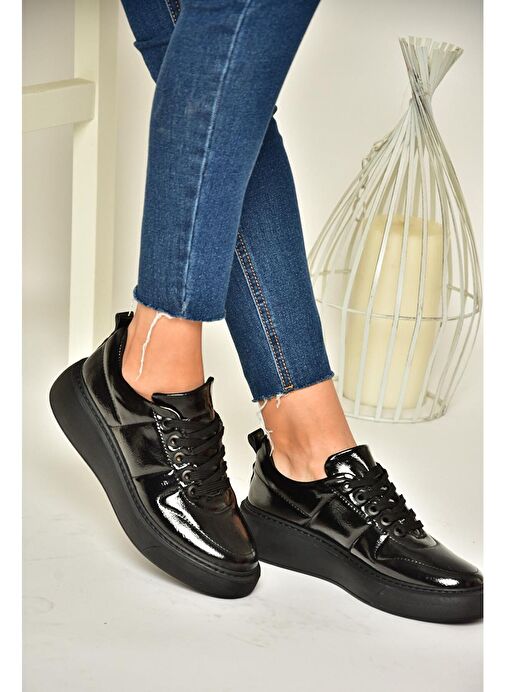 S274048408 Siyah Rugan Kadın Spor Ayakkabı Sneakers - Görsel 3