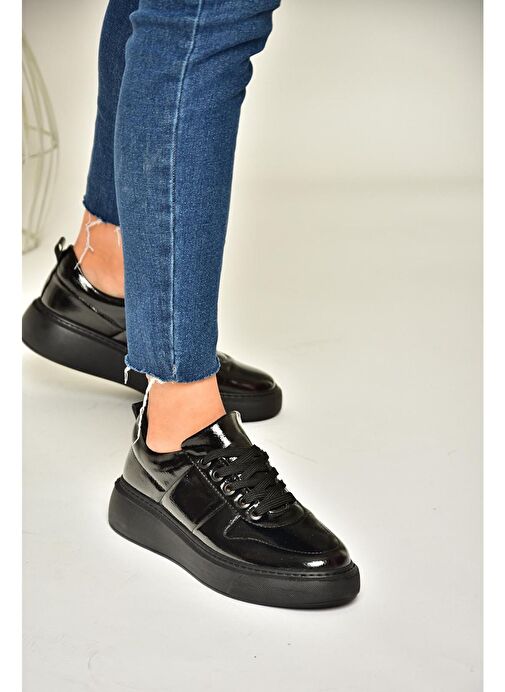 S274048408 Siyah Rugan Kadın Spor Ayakkabı Sneakers - Görsel 5