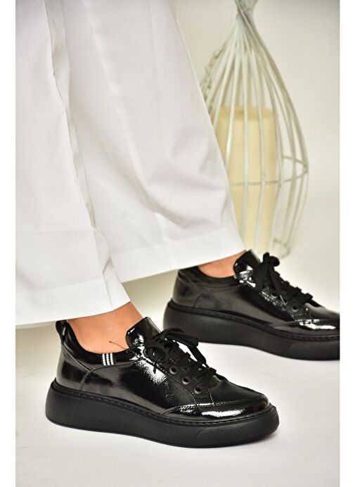 S274048408 Siyah Rugan Kadın Spor Ayakkabı Sneakers - Görsel 6