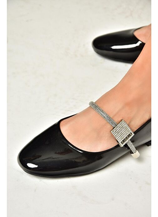 T820190208 Siyah Rugan Taş Detaylı Kadın Babet - Görsel 4