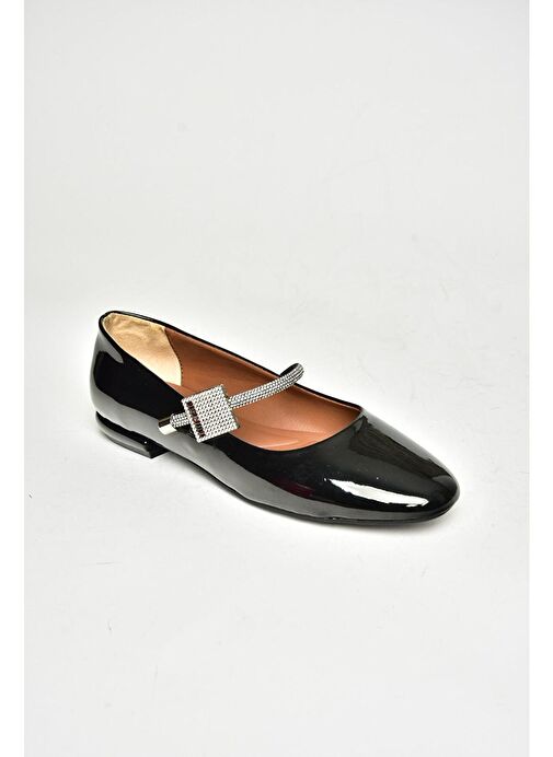 T820190208 Siyah Rugan Taş Detaylı Kadın Babet - Görsel 8