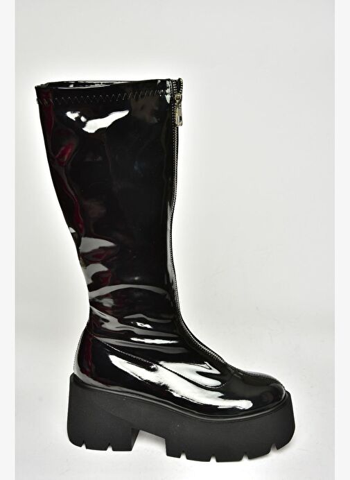 T272903008 Siyah Rugan Kalın Tabanlı Kadın Çizme - Görsel 9