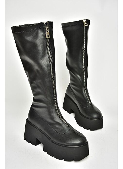 T272903009 Siyah Kalın Tabanlı Kadın Çizme - Görsel 6