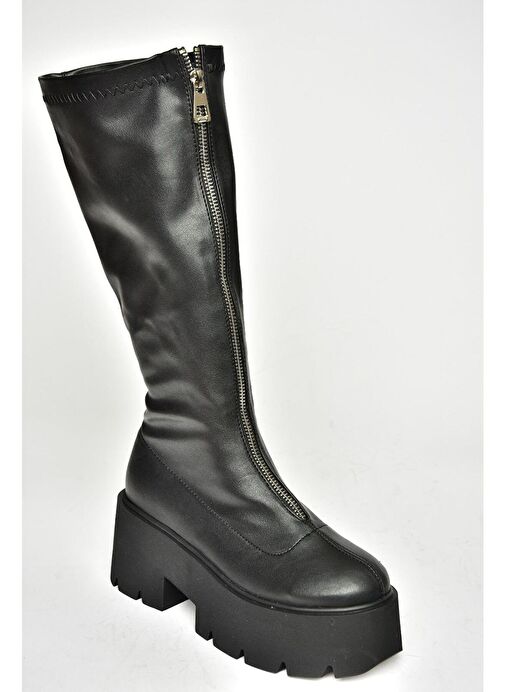 T272903009 Siyah Kalın Tabanlı Kadın Çizme - Görsel 8