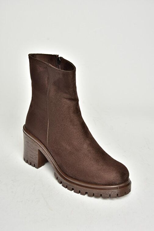 T726911102 Kahverengi Süet Kalın Topuklu Kadın Bot - Görsel 9