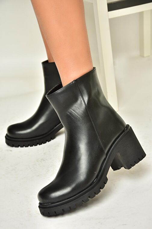 T726911109 Siyah Kalın Topuklu Kadın Bot - Görsel 2