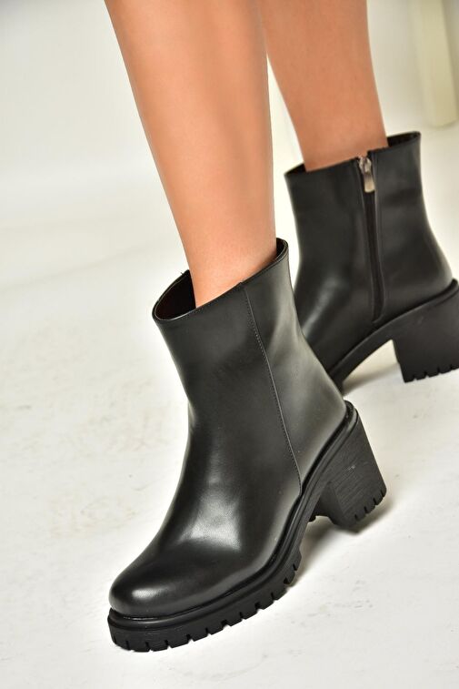 T726911109 Siyah Kalın Topuklu Kadın Bot - Görsel 6