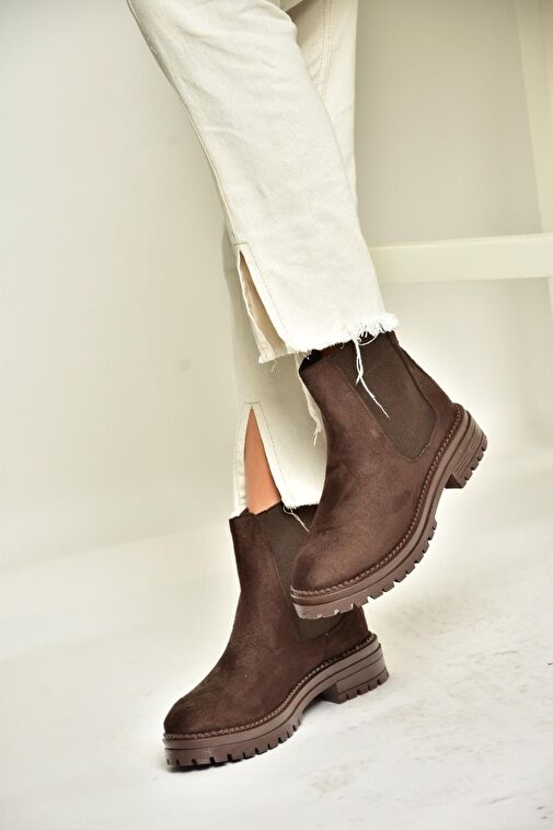 T726923702 Kahverengi Süet Klasik Kadıın Bot - Görsel 2