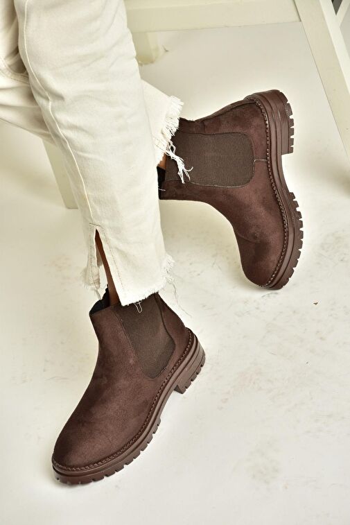 T726923702 Kahverengi Süet Klasik Kadıın Bot - Görsel 5