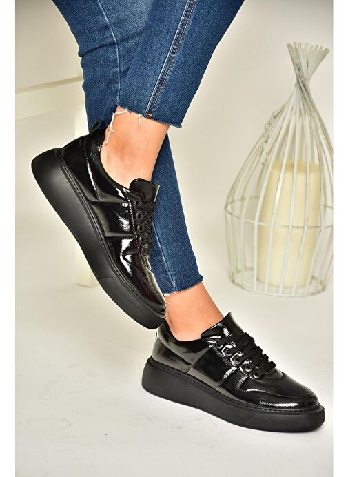 T274148308 Siyah/Siyah Rugan Spor Ayakkabı Sneakers - Görsel 4