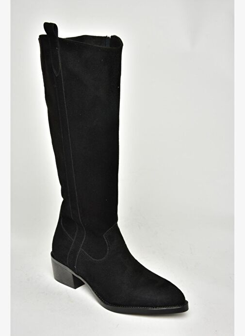 T480142802 Siyah Süet Alçak Topuklu Kadın Çizme - Görsel 9