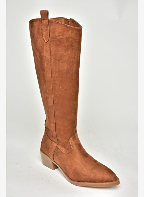 T480142802 Taba Süet Alçak Topuklu Kadın Çizme - Görsel 9