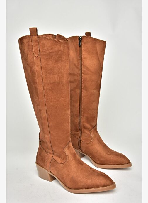 T480142802 Taba Süet Alçak Topuklu Kadın Çizme - Görsel 7