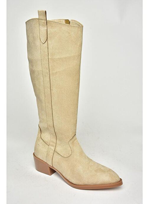 T480142802 Ten Süet Alçak Topuklu Kadın Çizme - Görsel 13