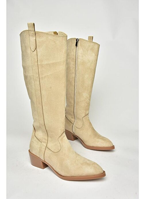 T480142802 Ten Süet Alçak Topuklu Kadın Çizme - Görsel 15