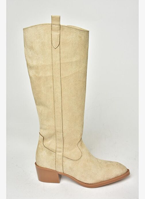 T480142802 Ten Süet Alçak Topuklu Kadın Çizme - Görsel 9