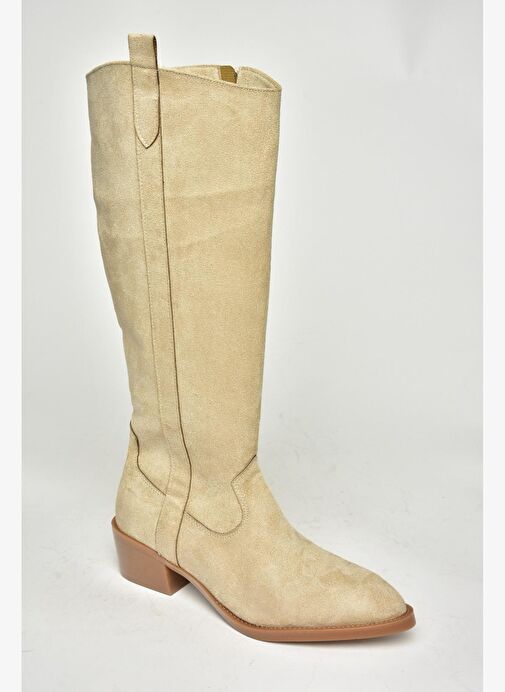 T480142802 Ten Süet Alçak Topuklu Kadın Çizme - Görsel 12