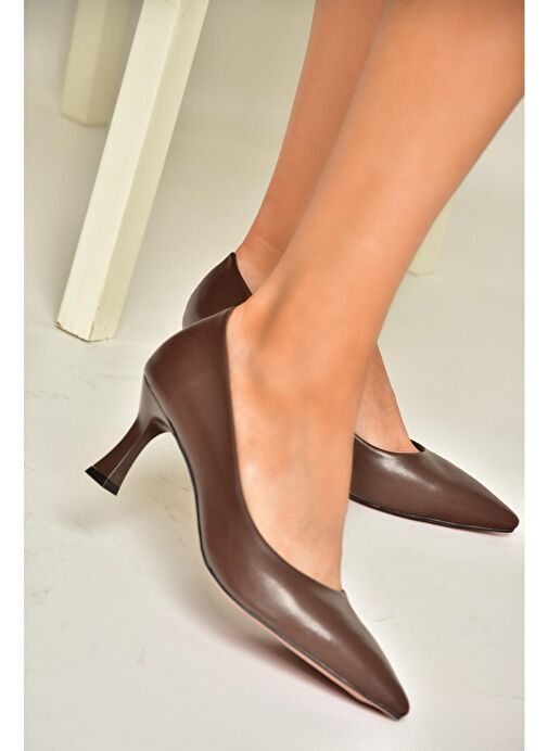 T676032009 Kahverengi Kalın Topuklu Kadın Ayakkabı - Görsel 3