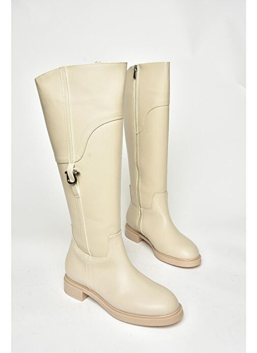 T973600609 Bej Düz Taban Kadın Çizme - Görsel 7