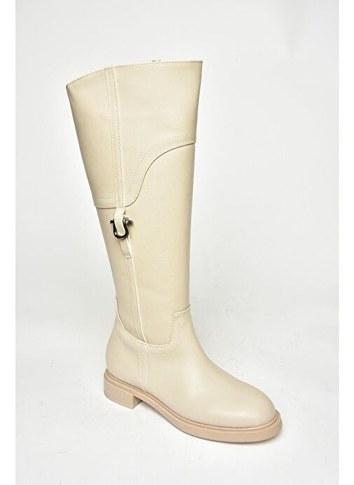 T973600609 Bej Düz Taban Kadın Çizme - Görsel 9