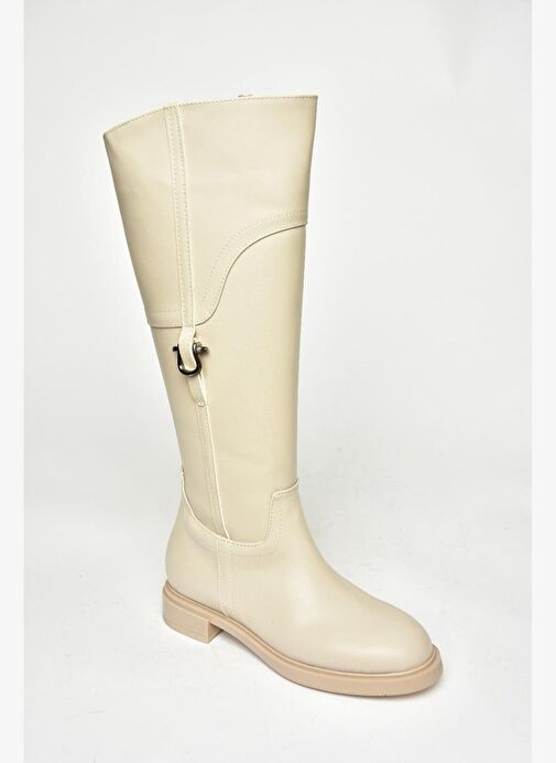 T973600609 Bej Düz Taban Kadın Çizme - Görsel 9