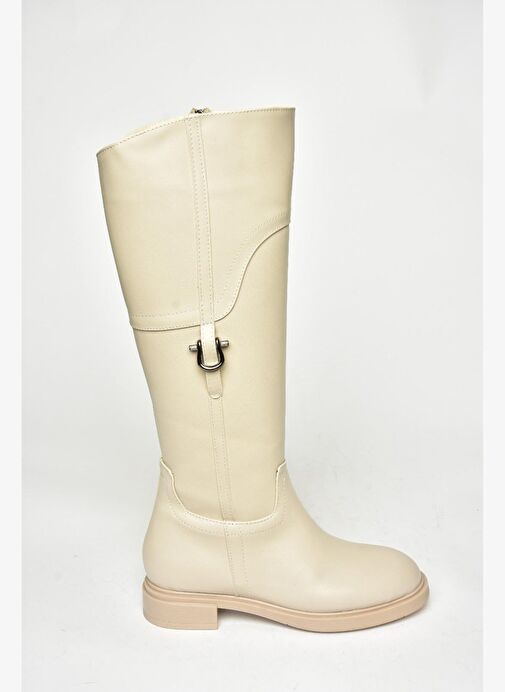 T973600609 Bej Düz Taban Kadın Çizme - Görsel 8