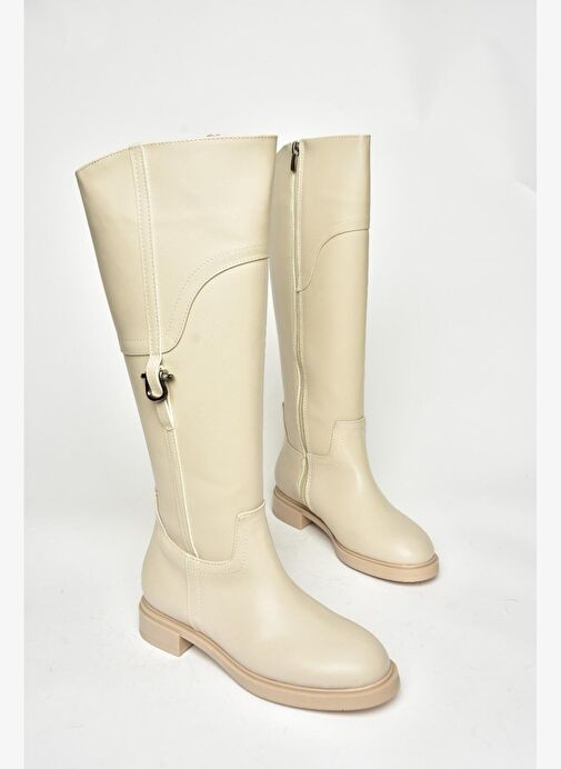 T973600609 Bej Düz Taban Kadın Çizme - Görsel 7