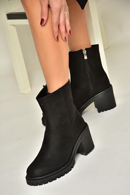 T726911102 Siyah Süet Kalın Topuklu Kadın Bot - Görsel 2