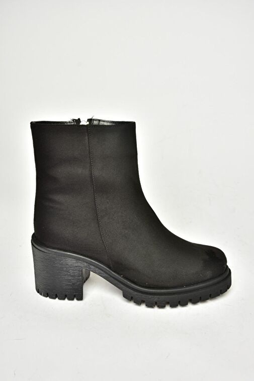 T726911102 Siyah Süet Kalın Topuklu Kadın Bot - Görsel 6