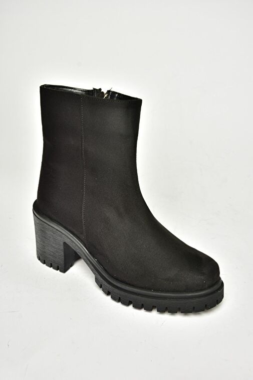 T726911102 Siyah Süet Kalın Topuklu Kadın Bot - Görsel 7