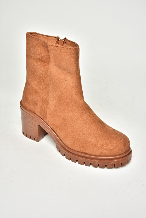 T726911102 Taba Süet Kalın Topuklu Kadın Bot - Görsel 9