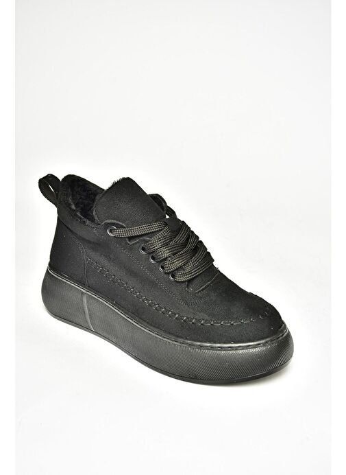 T811845302 Siyah Süet Kalın Tabanlı Kadın Ayakkabı - Görsel 7