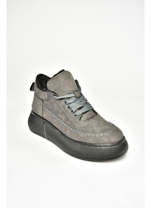 T811845302 Gri Süet Kalın Tabanlı Kadın Ayakkabı - Görsel 7