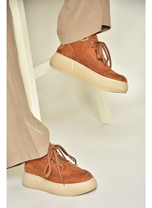 T811845302 Taba Süet Kalın Tabanlı Kadın Ayakkabı - Görsel 3