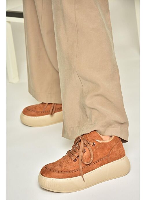 T811845302 Taba Süet Kalın Tabanlı Kadın Ayakkabı - Görsel 4