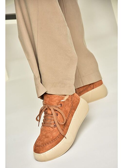 T811845302 Taba Süet Kalın Tabanlı Kadın Ayakkabı - Görsel 5