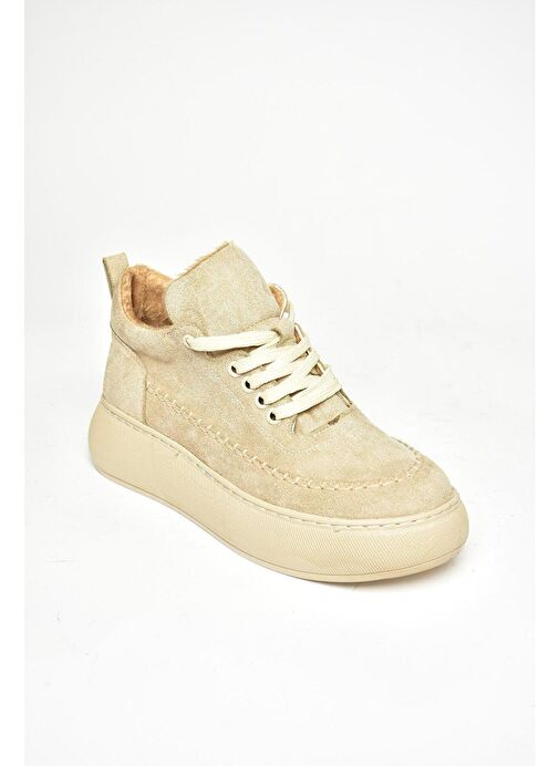 T811845302 Bej Süet Kalın Tabanlı Kadın Ayakkabı - Görsel 5