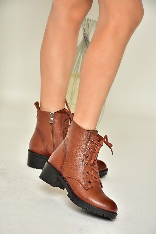 R555054103 Taba Hakiki Deri Alçak Topuklu Kadın Bot - Görsel 2